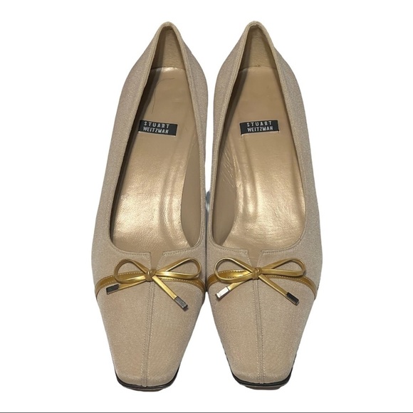 Stuart Weitzman Vintage Champagne Satin Leather Square Toe Pump 9.5 Timeless - Picture 2 of 8